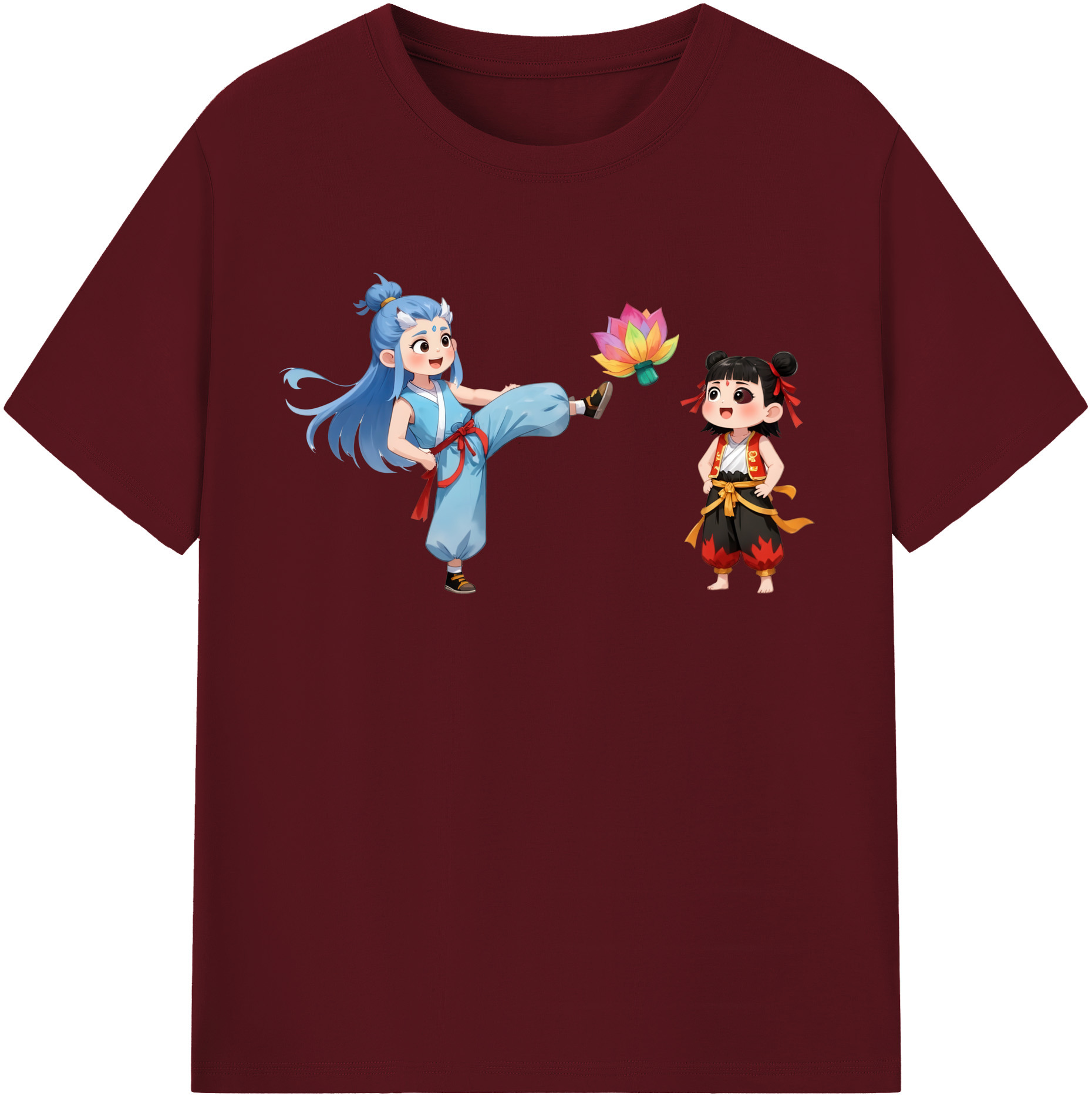 （画像用） Ne Zha 2 ナタ 魔童の大暴れ 綿100％半袖Tシャツ（フロントプリント）